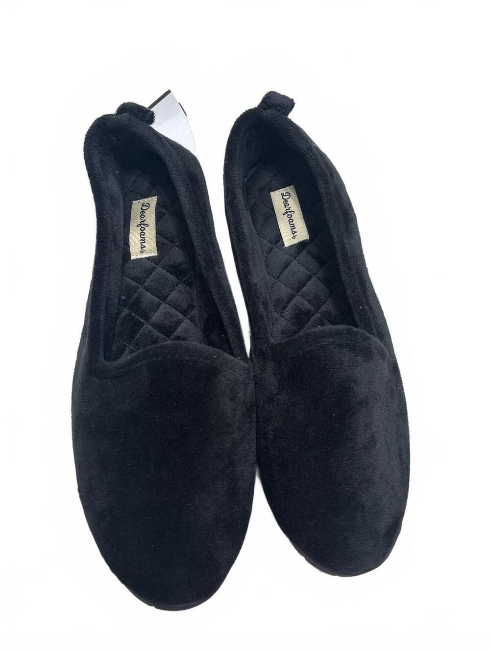 Dearfoams Black Velvet Slip-On Slippers Wide Width Size XL 11-12